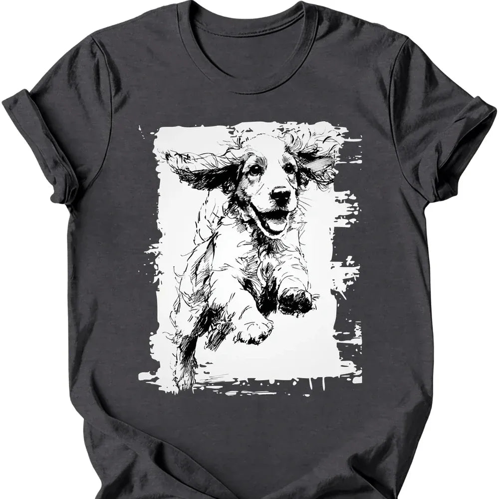 Cocker Spaniel - Running Dog T-Shirt - Dark Heather
