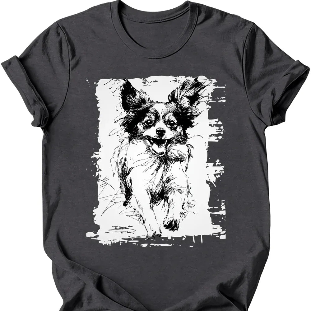 Papillon - Running Dog T-Shirt - Dark Heather