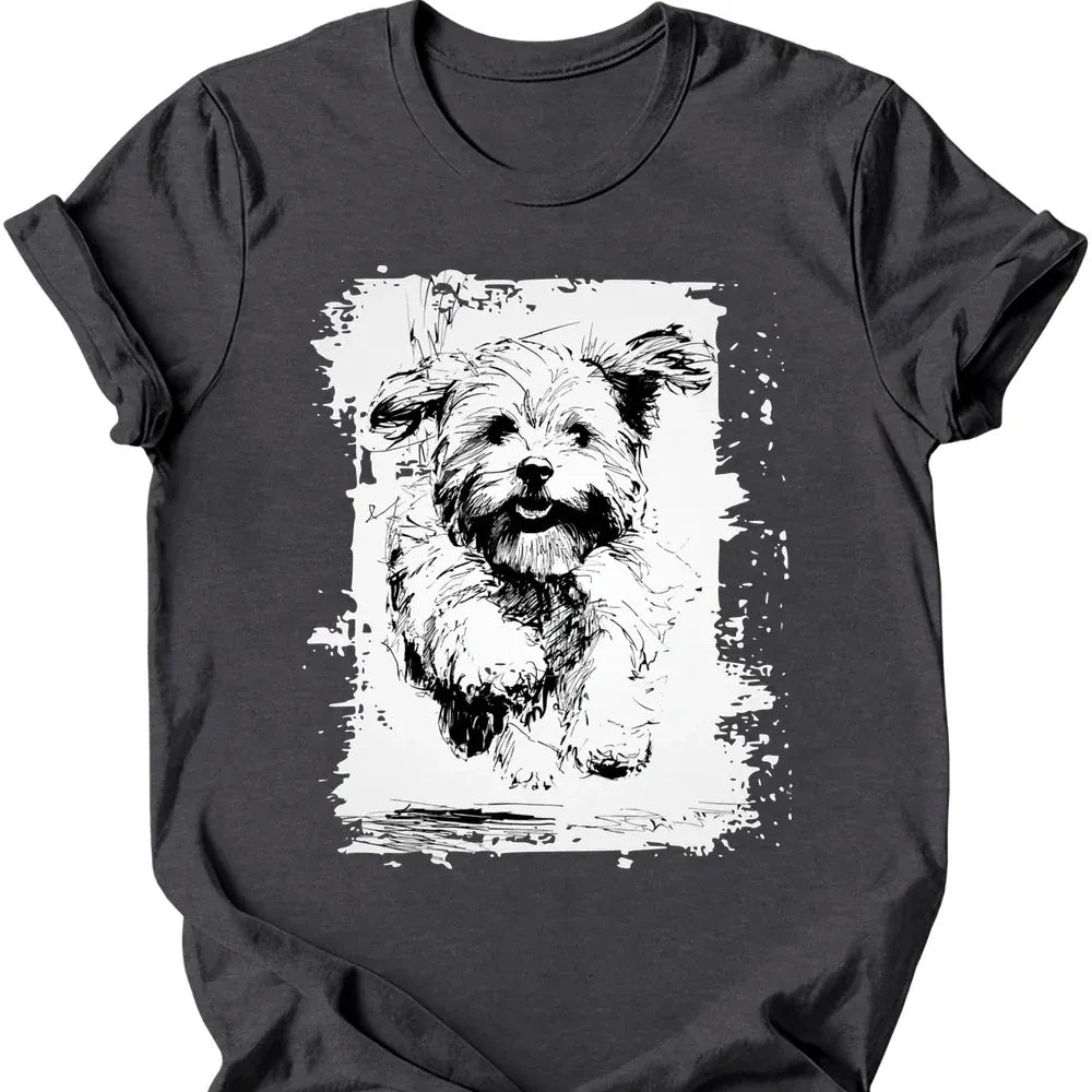 Havanese - Running Dog T-Shirt - Dark Heather