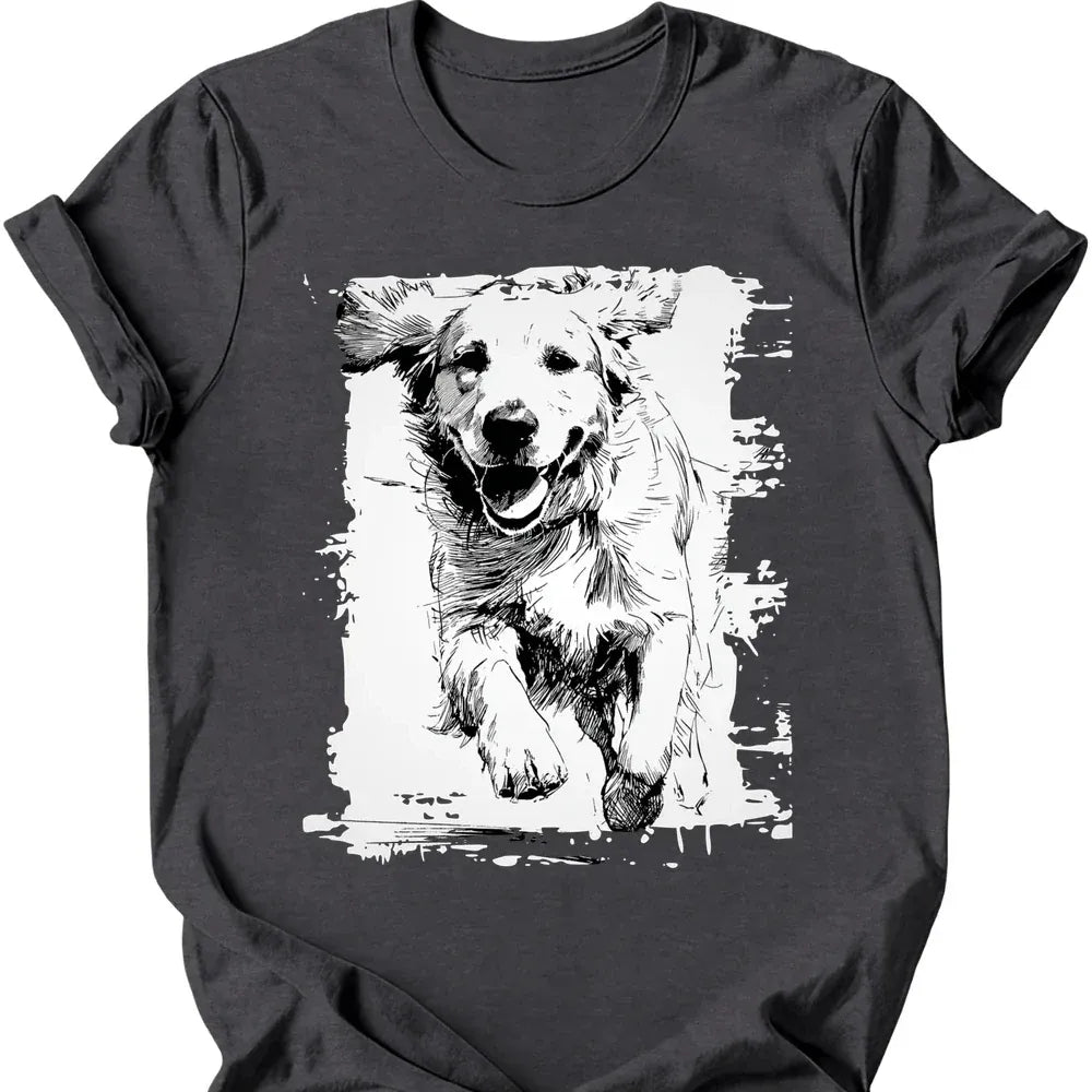 Golden Retriever - Running Dog T-Shirt - Dark Heather