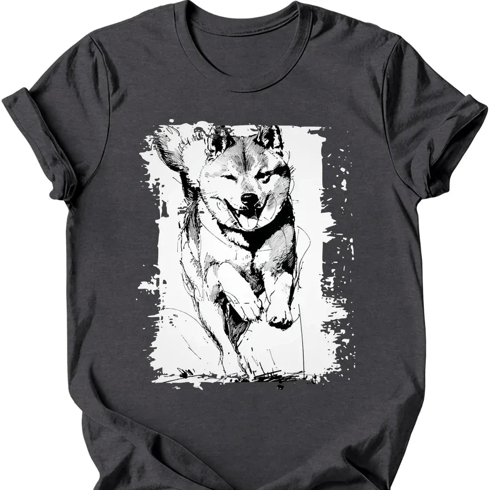 Shiba Inu - Running Dog T-Shirt - Dark Heather