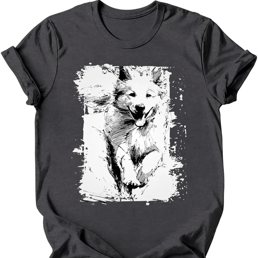 Samoyed - Running Dog T-Shirt - Dark Heather