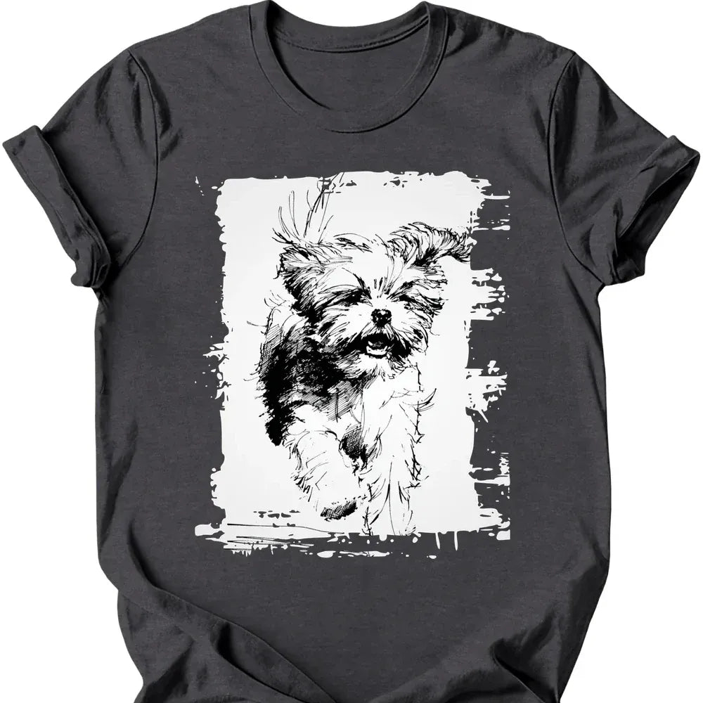 Shih Tzu - Running Dog T-Shirt - Dark Heather