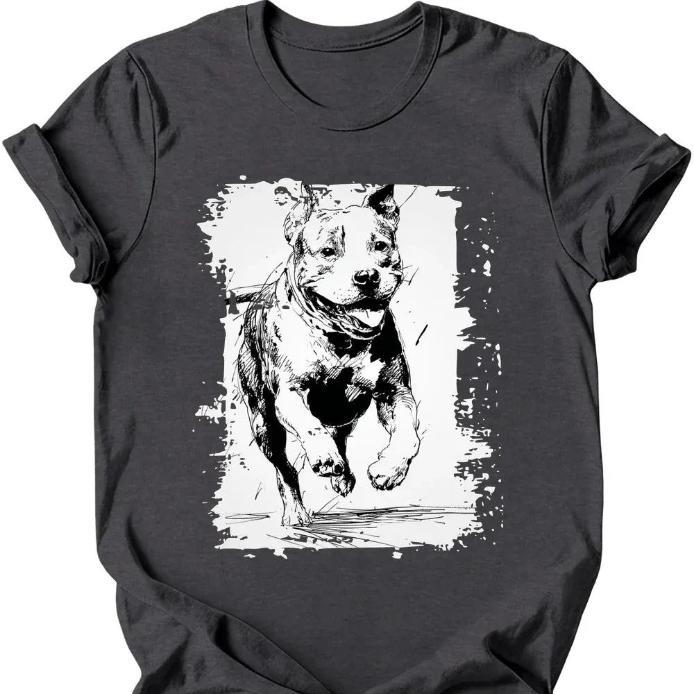 Pitbull - Running Dog T-Shirt - Dark Heather