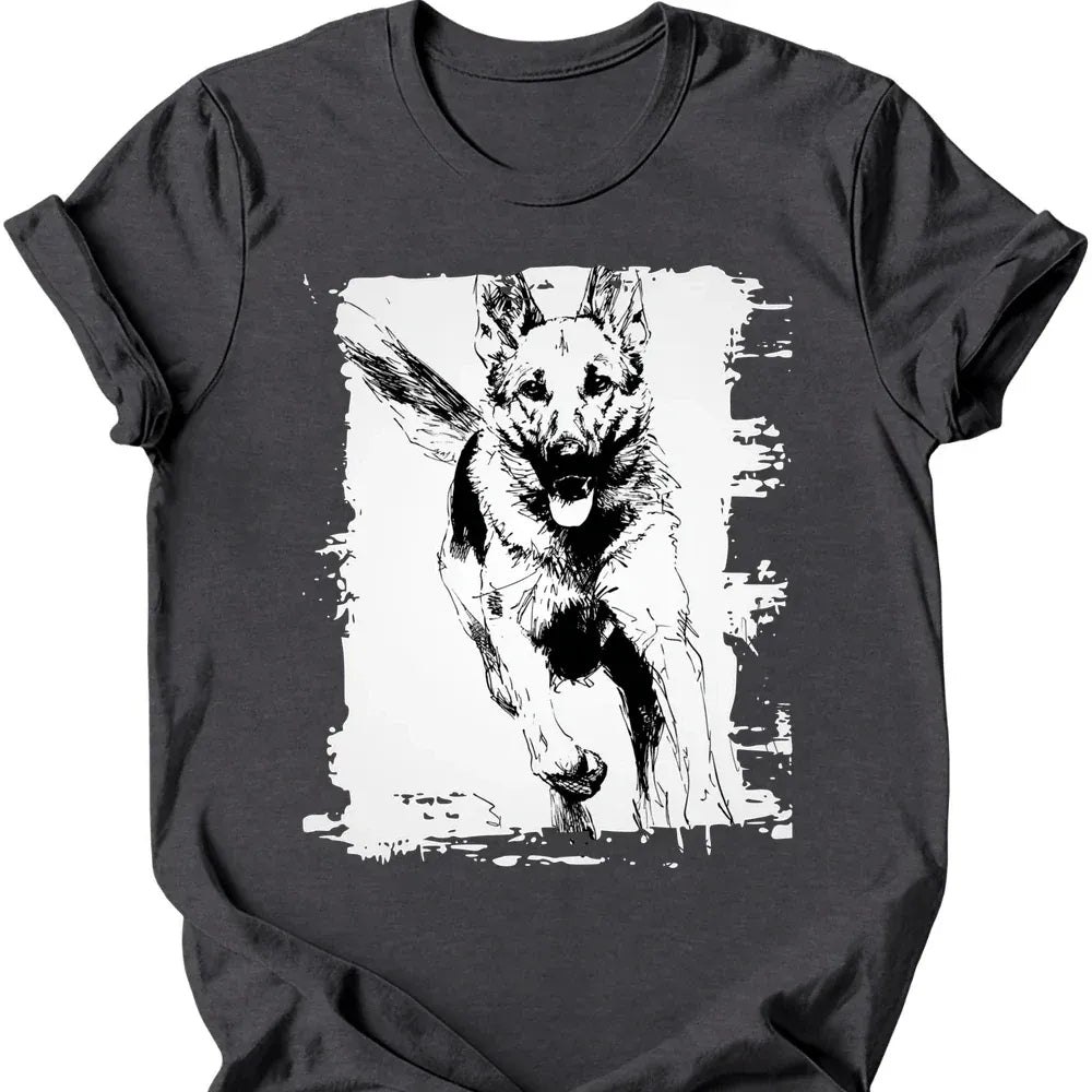 German Shepherd - Running Dog T-Shirt - Dark Heather