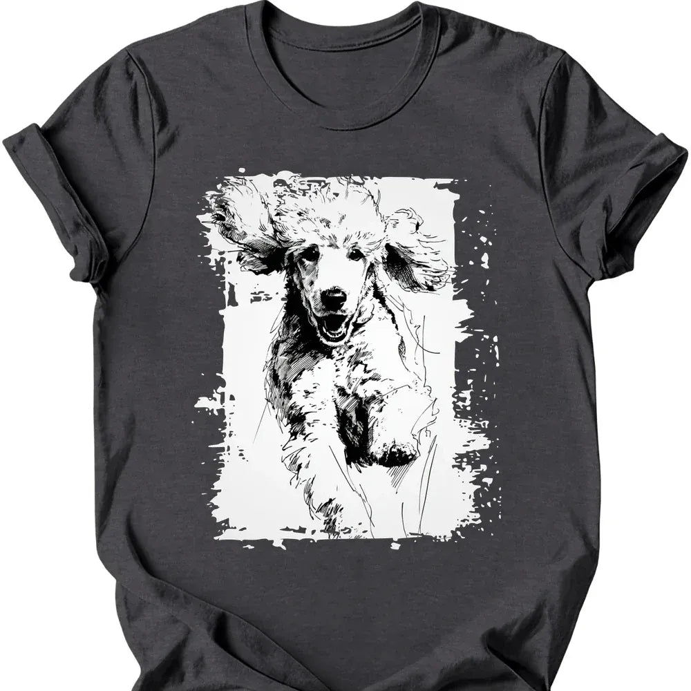 Poodle - Running Dog T-Shirt - Dark Heather