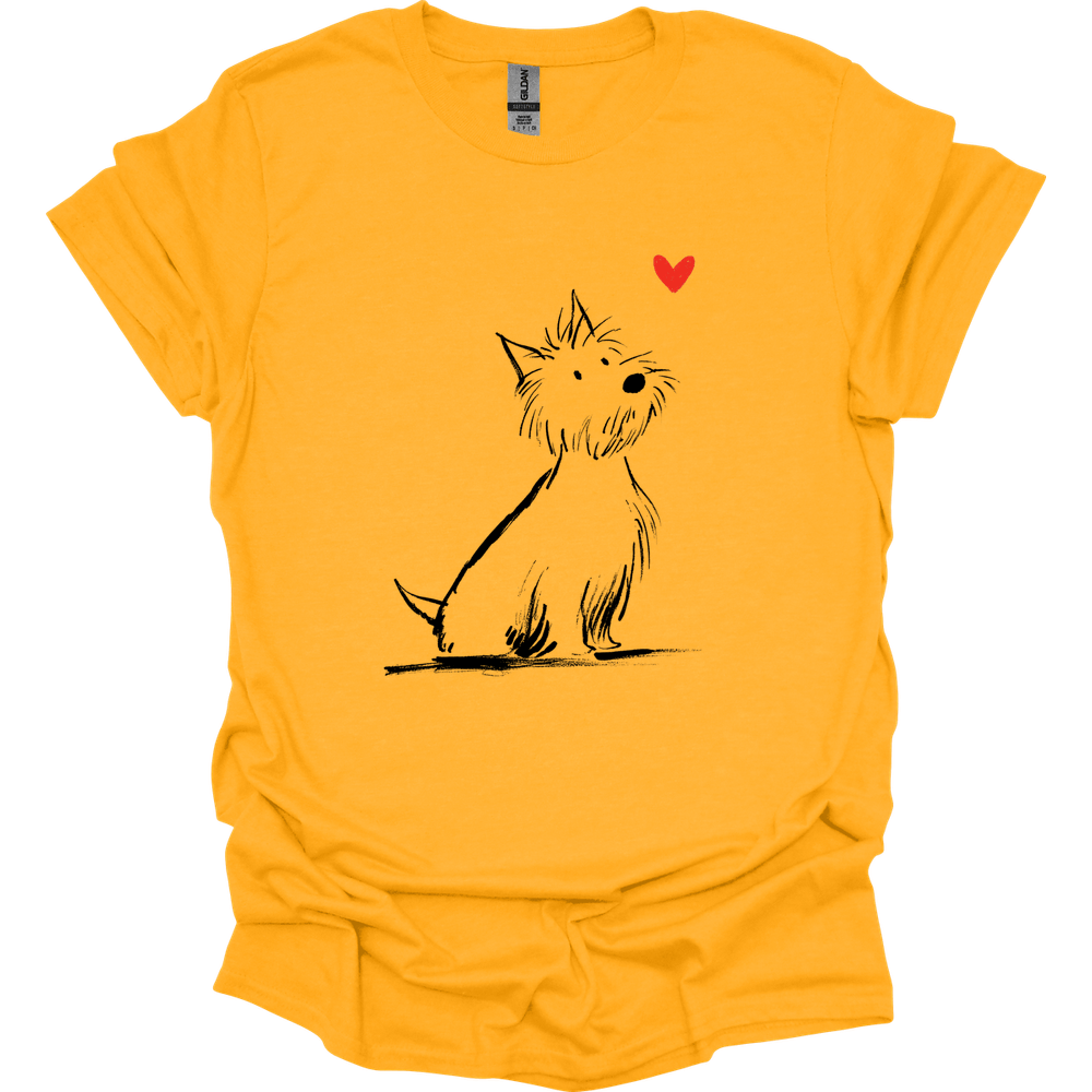 West Highland White Terrier - Sketch Dog T-Shirt - Gold
