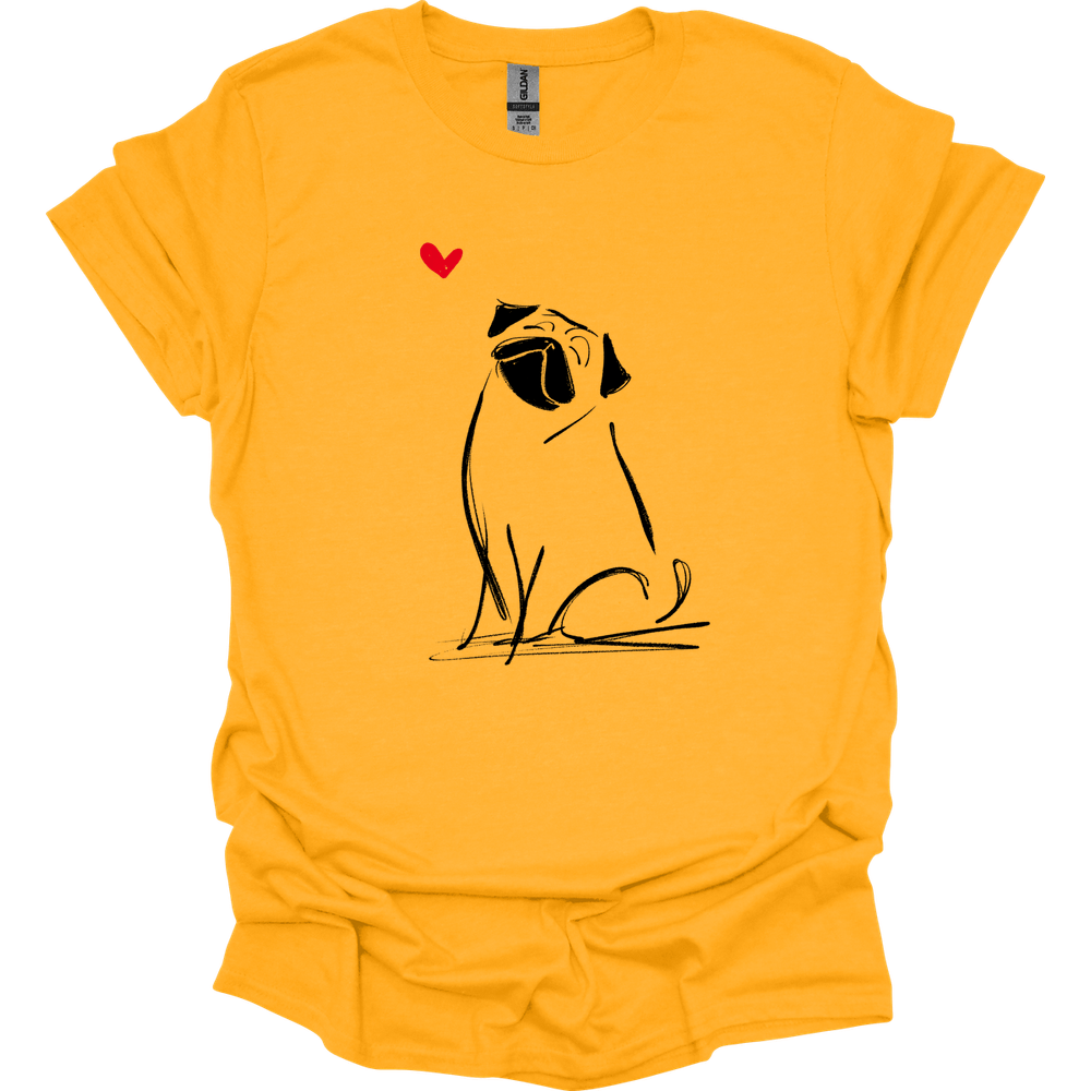Pug - Sketch Dog T-Shirt - Gold