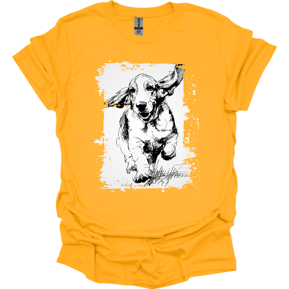 Basset Hound - Running Dog T-Shirt - Gold