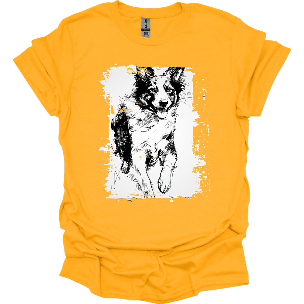 Border Collie - Running Dog T-Shirt - Gold