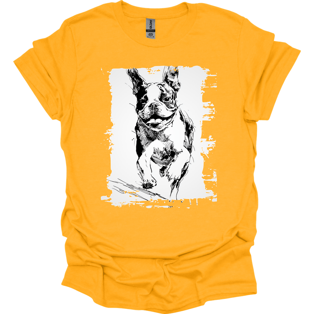 Boston Terrier - Running Dog T-Shirt - Gold