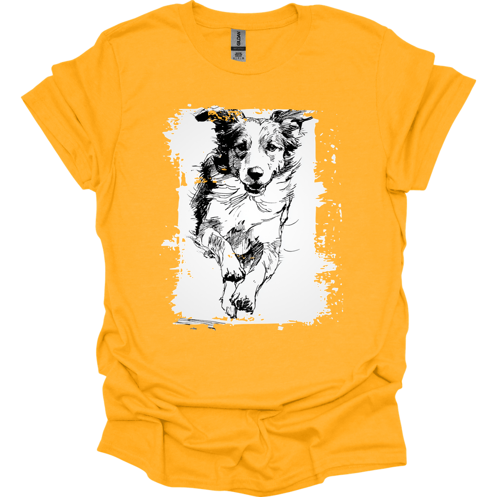 Brittany - Running Dog T-Shirt - Gold