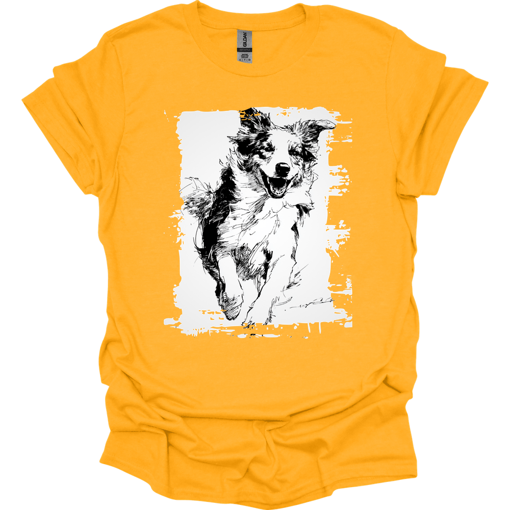 Australian Shepherd - Running Dog T-Shirt - Gold