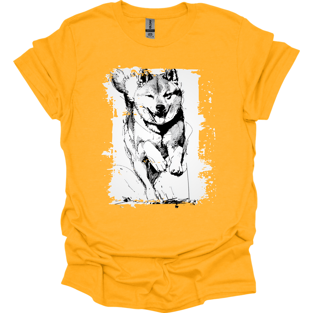 Shiba Inu - Running Dog T-Shirt - Gold