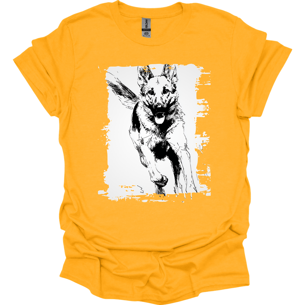 German Shepherd - Running Dog T-Shirt - Gold