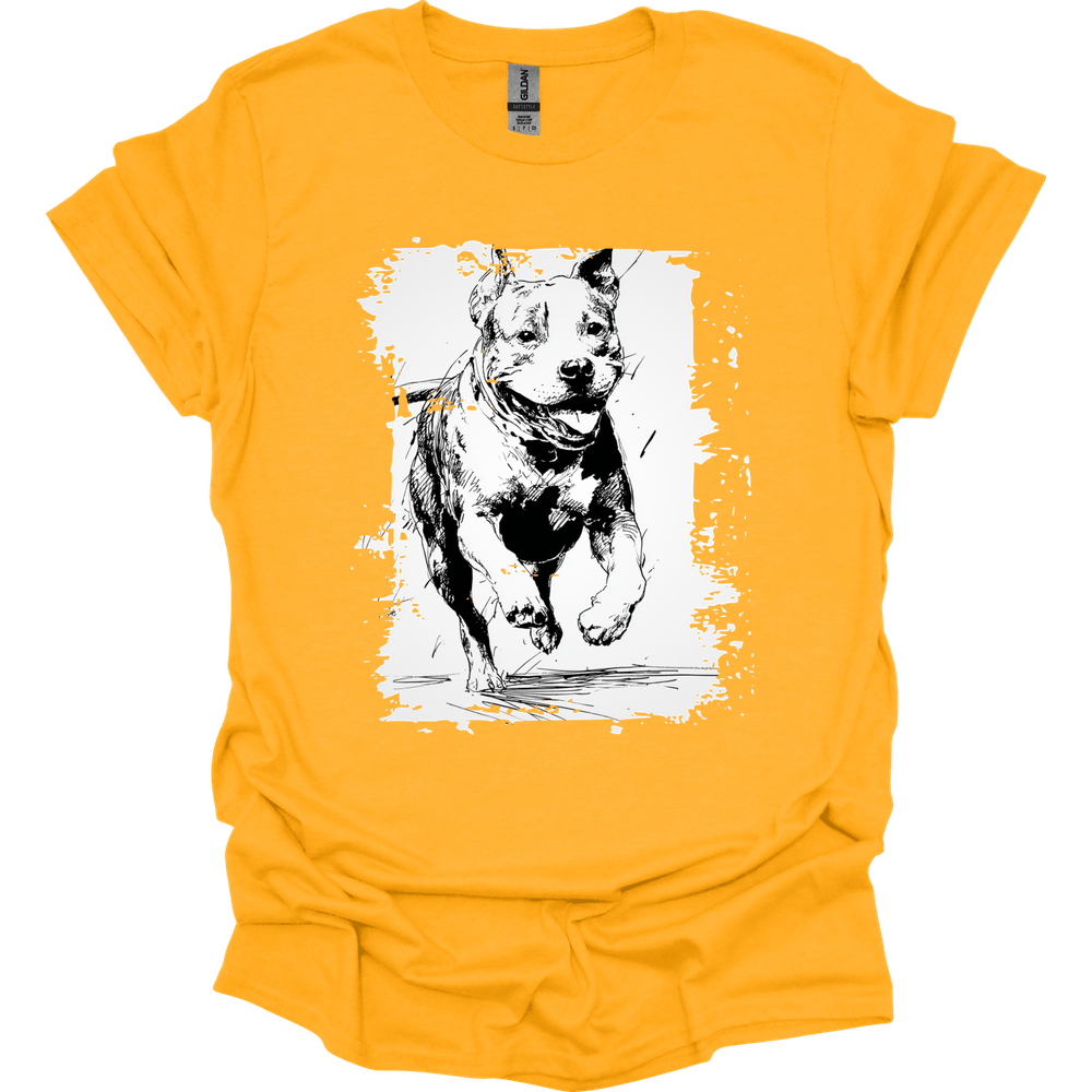 Pitbull - Running Dog T-Shirt - Gold