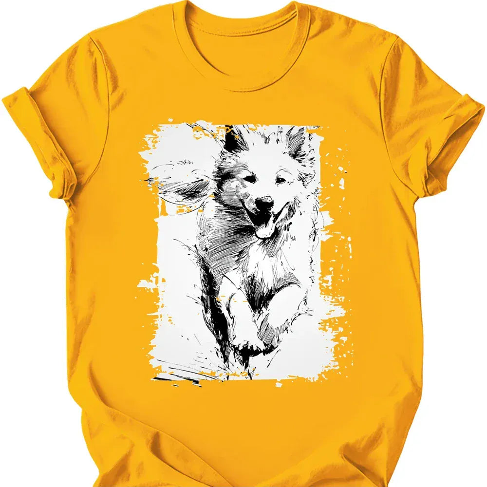 Samoyed - Running Dog T-Shirt - Gold