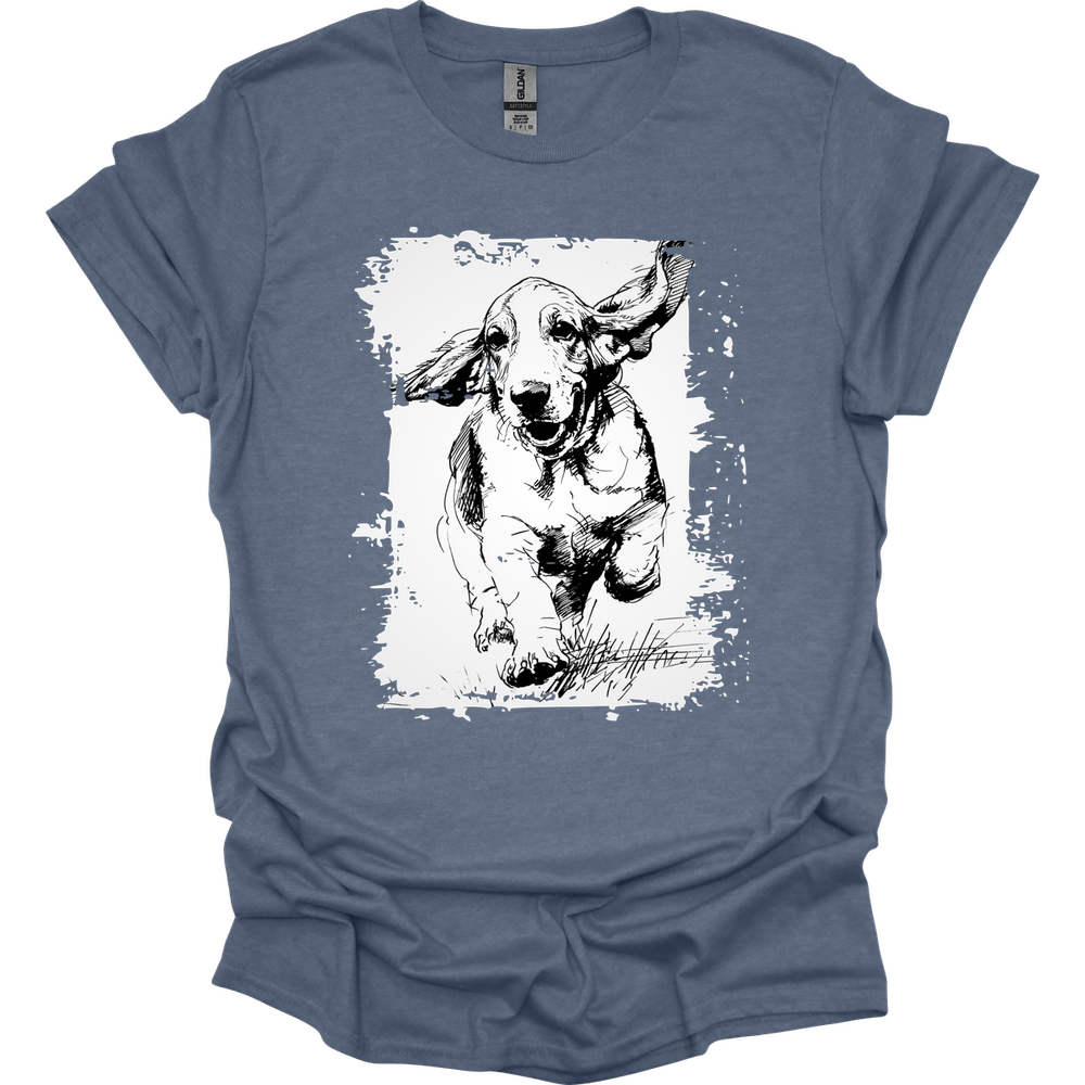 Basset Hound - Running Dog T-Shirt - Heather Indigo