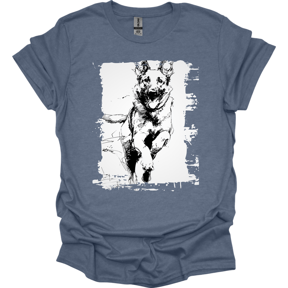 Belgian Malinois - Running Dog T-Shirt - Heather Indigo