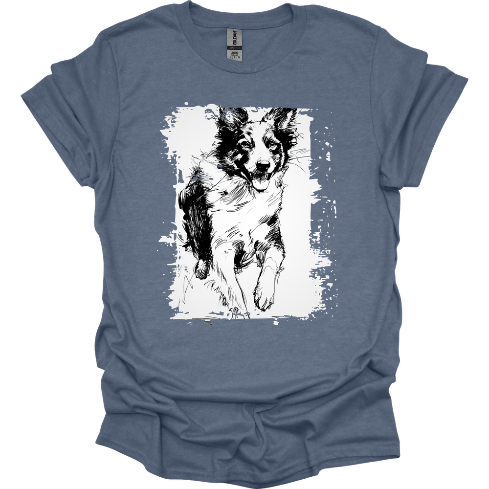 Border Collie - Running Dog T-Shirt - Heather Indigo