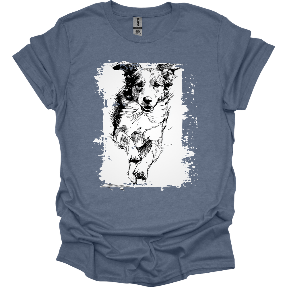 Brittany - Running Dog T-Shirt - Heather Indigo