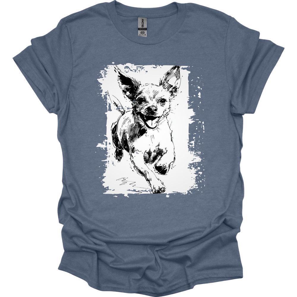Chihuahua - Running Dog T-Shirt - Heather Indigo