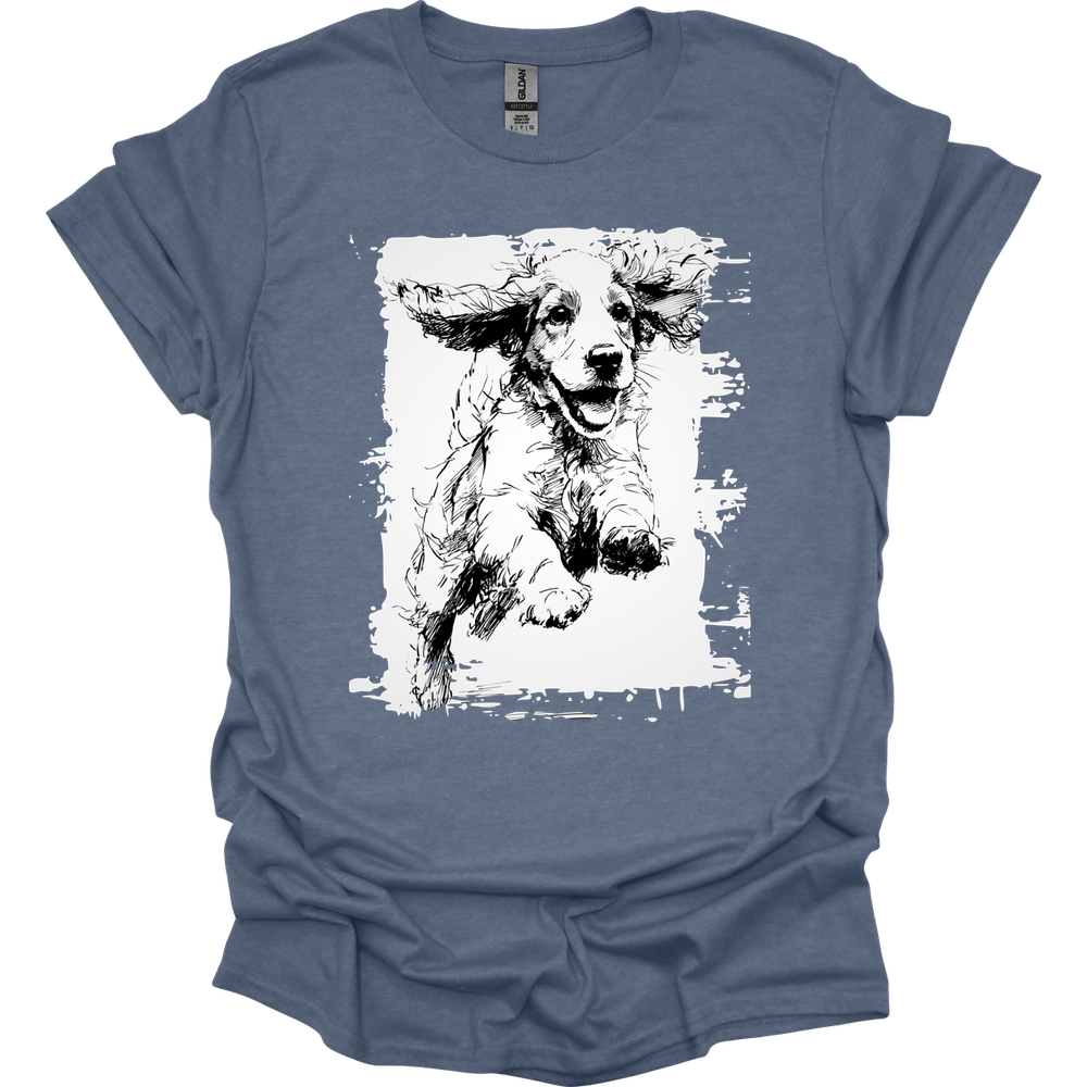 Cocker Spaniel - Running Dog T-Shirt - Heather Indigo