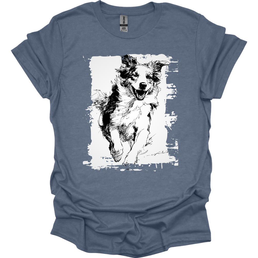 Australian Shepherd - Running Dog T-Shirt - Heather Indigo