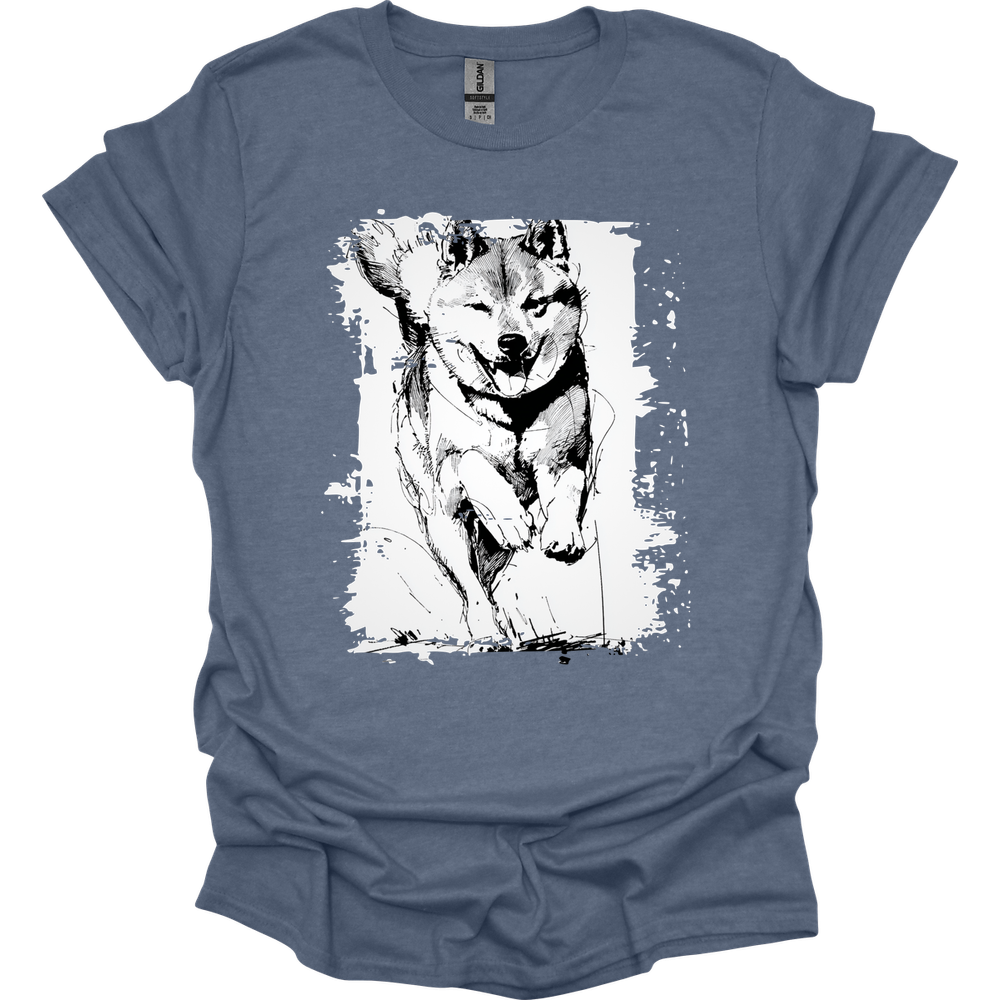 Shiba Inu - Running Dog T-Shirt - Heather Indigo