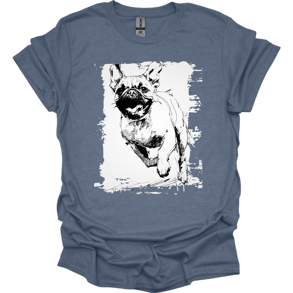 Pug - Running Dog T-Shirt - Heather Indigo