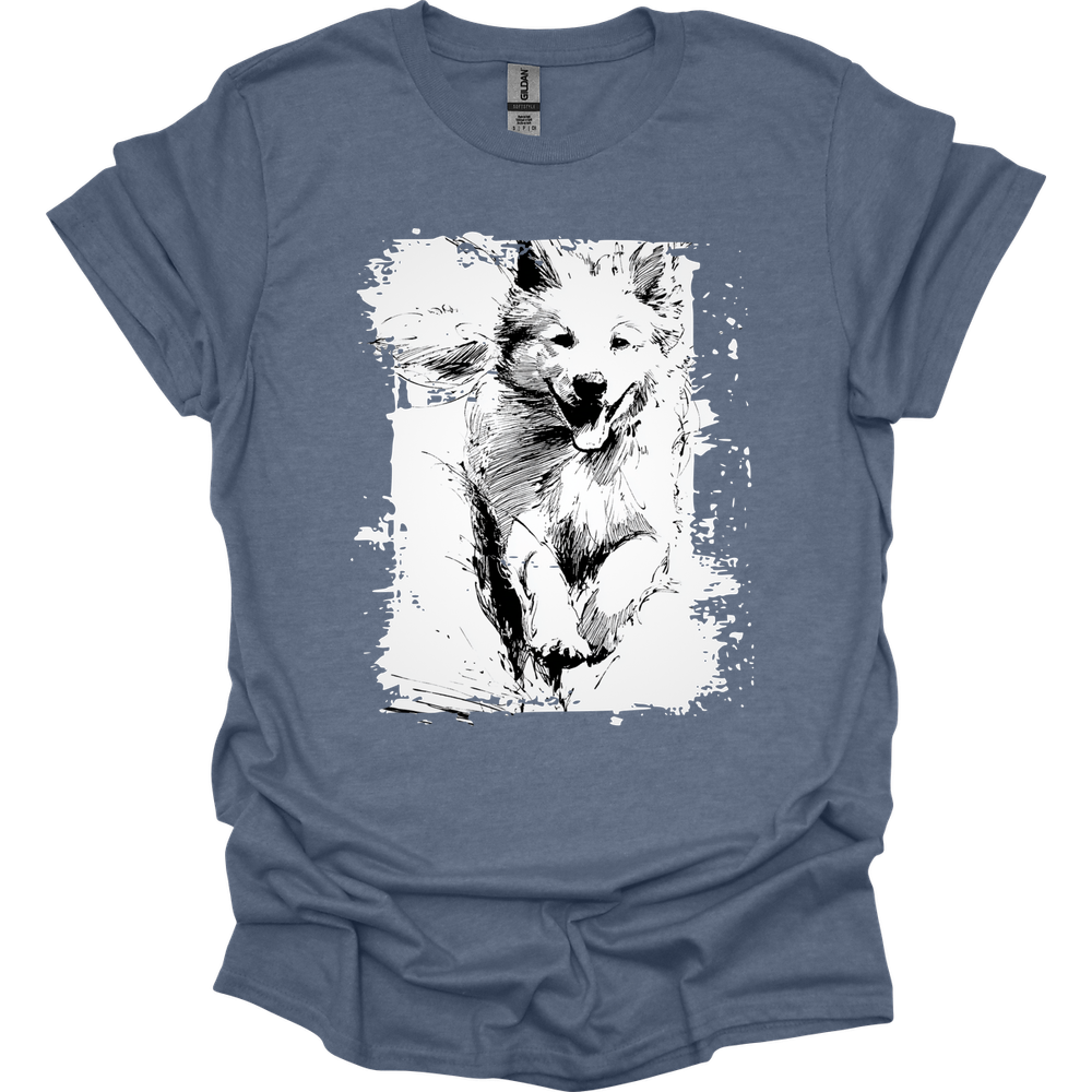 Samoyed - Running Dog T-Shirt - Heather Indigo