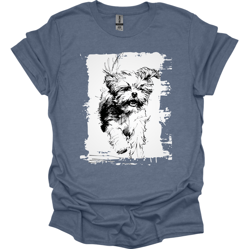 Shih Tzu - Running Dog T-Shirt - Heather Indigo