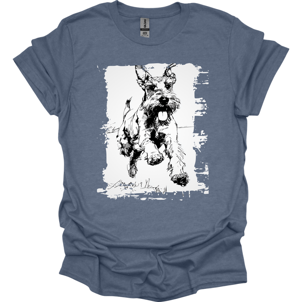 Giant Schnauzer - Running Dog T-Shirt - Heather Indigo