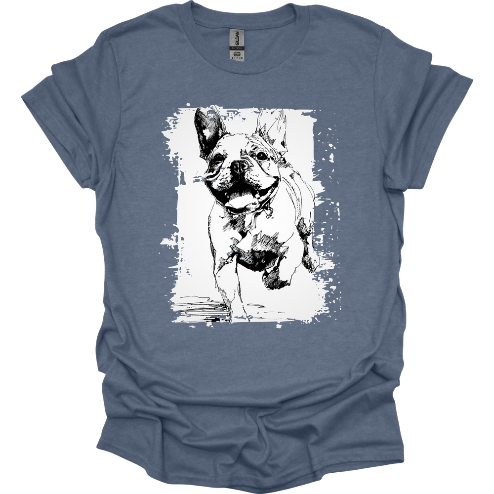 French Bulldog - Running Dog T-Shirt - Heather Indigo