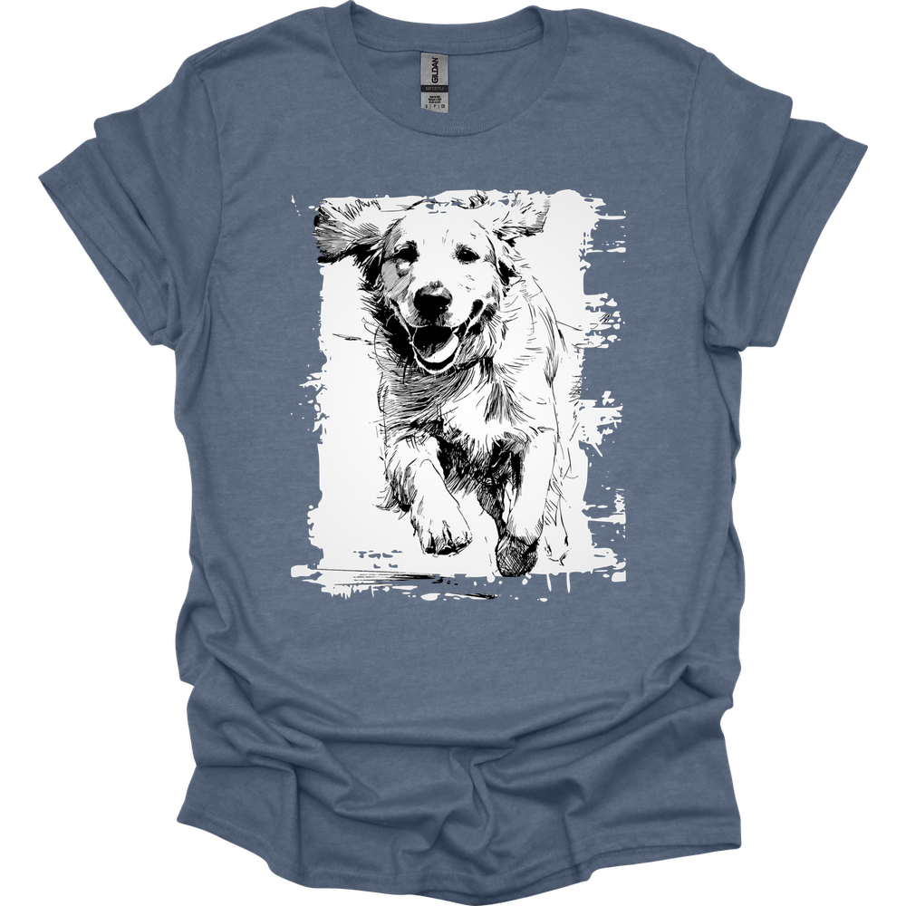 Golden Retriever - Running Dog T-Shirt - Heather Indigo