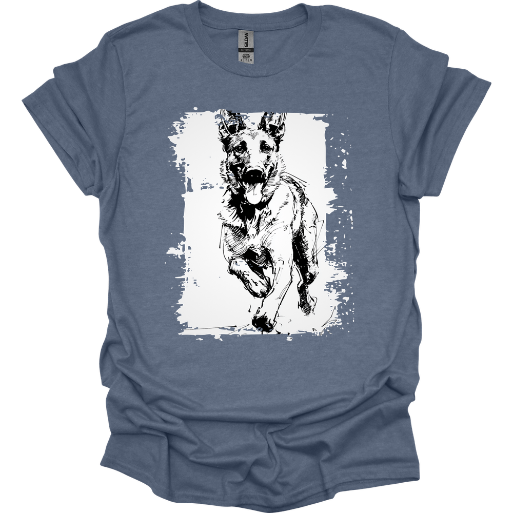 Dutch Shepherd - Running Dog T-Shirt - Heather Indigo