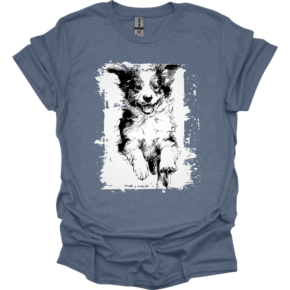 Miniature American Shepherd - Running Dog T-Shirt - Heather Indigo