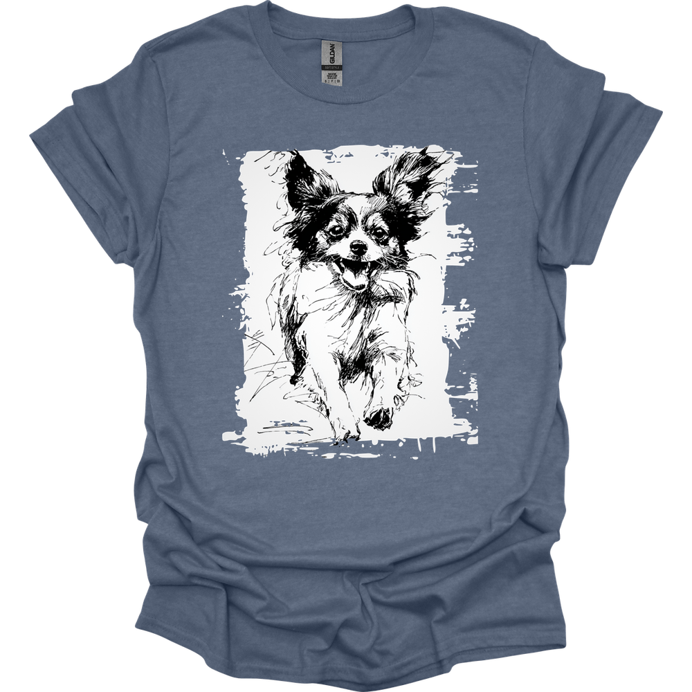 Papillon - Running Dog T-Shirt - Heather Indigo