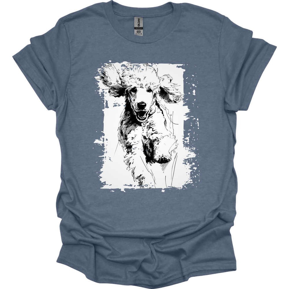 Poodle - Running Dog T-Shirt - Heather Indigo