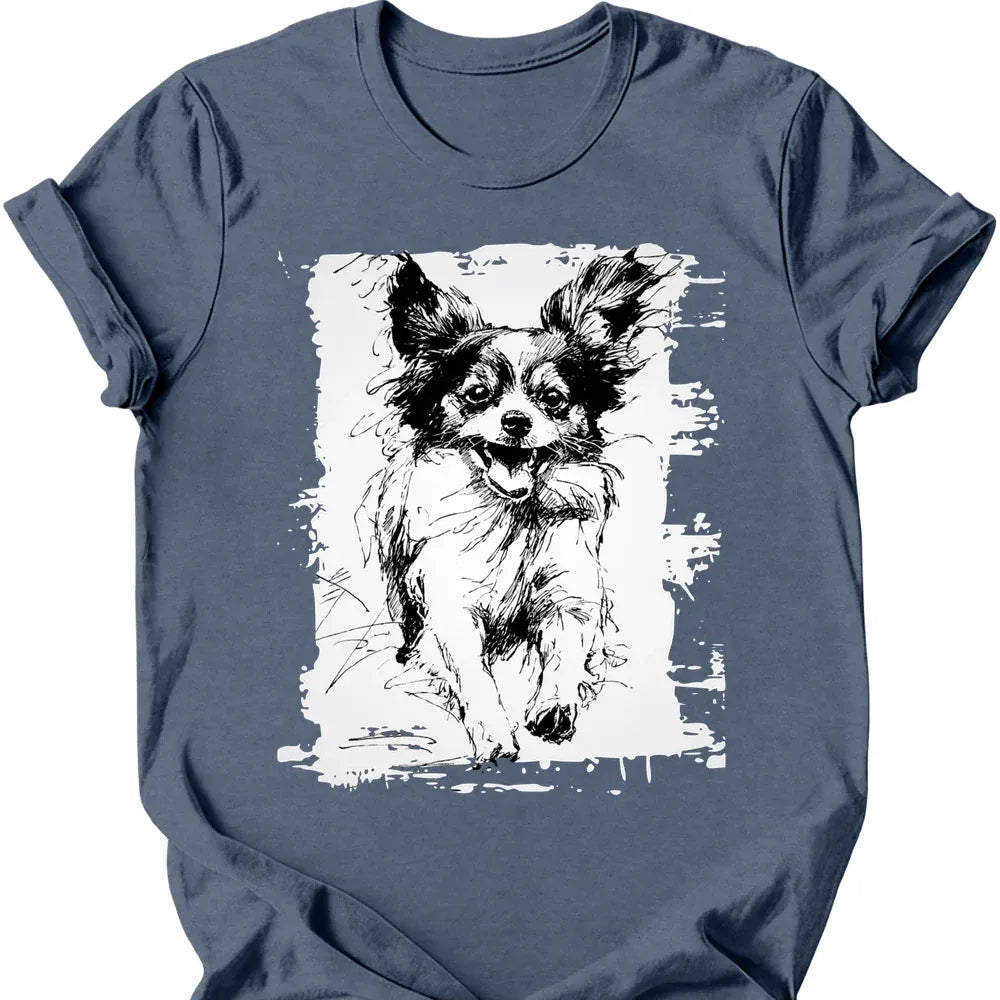 Papillon - Running Dog T-Shirt - Heather Indigo