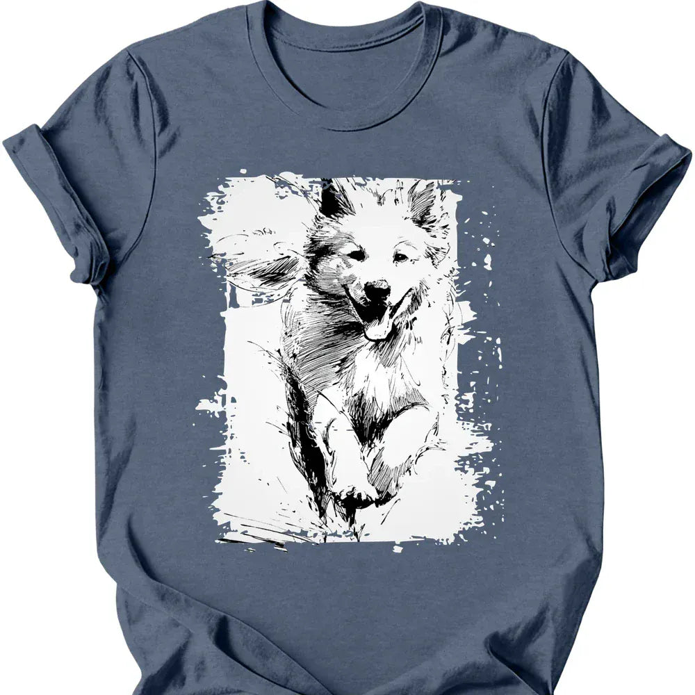 Samoyed - Running Dog T-Shirt - Heather Indigo