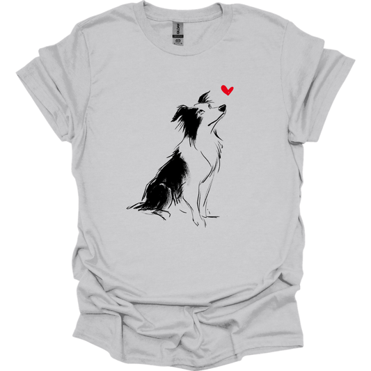 Border Collie - Sketch Dog T-Shirt - Ice Grey