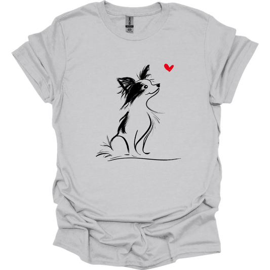 Papillon - Sketch Dog T-Shirt - Ice Grey