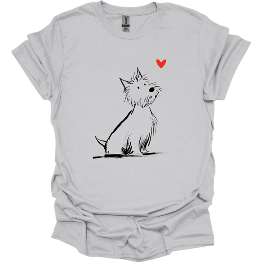 West Highland White Terrier - Sketch Dog T-Shirt - Ice Grey