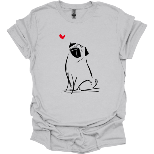 Pug - Sketch Dog T-Shirt - Ice Grey