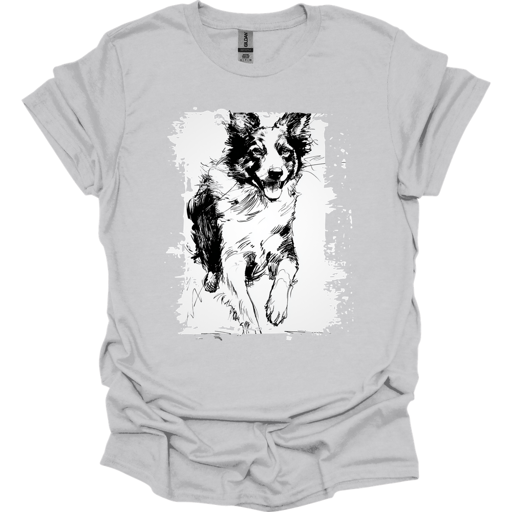 Border Collie - Running Dog T-Shirt - Ice Grey