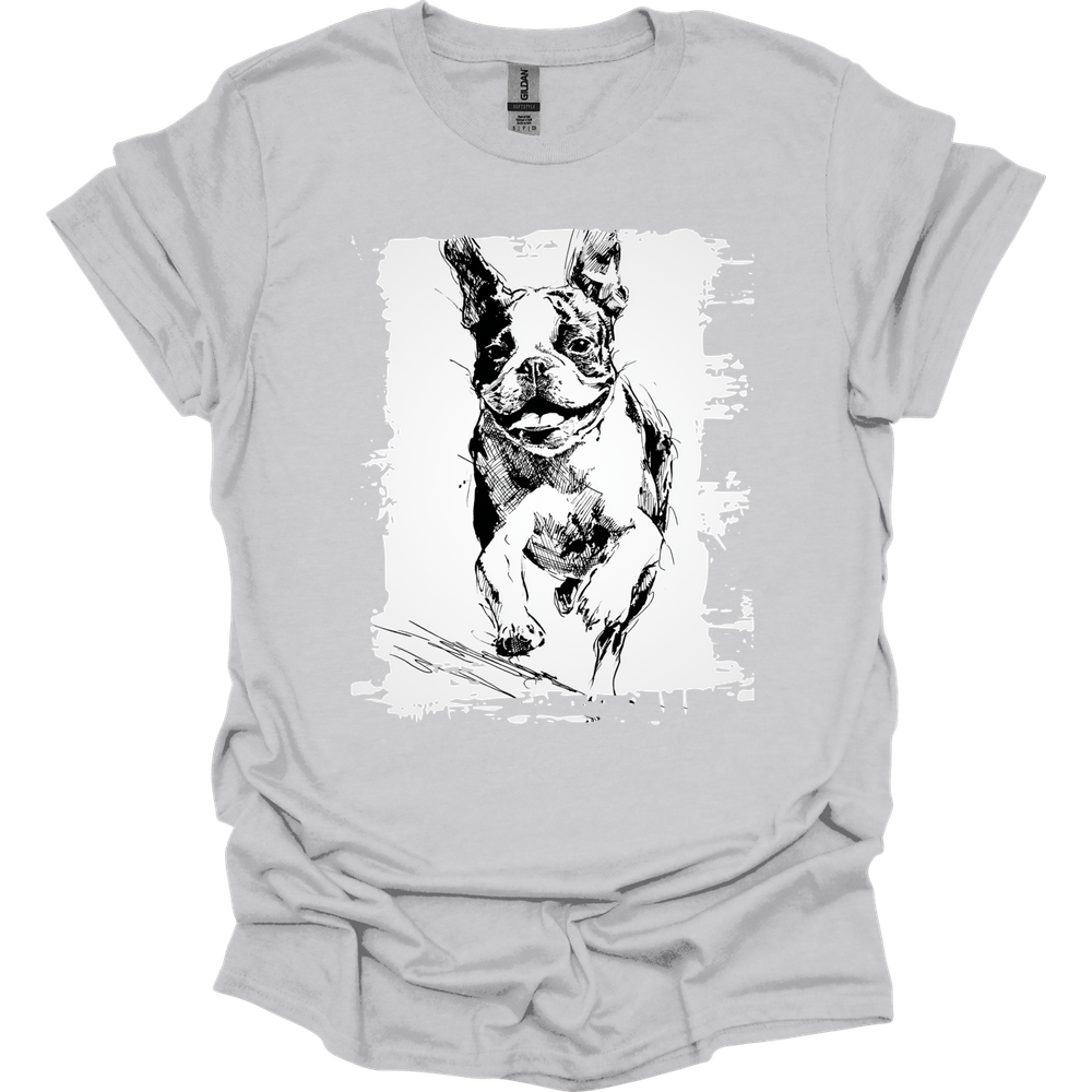 Boston Terrier - Running Dog T-Shirt - Ice Grey
