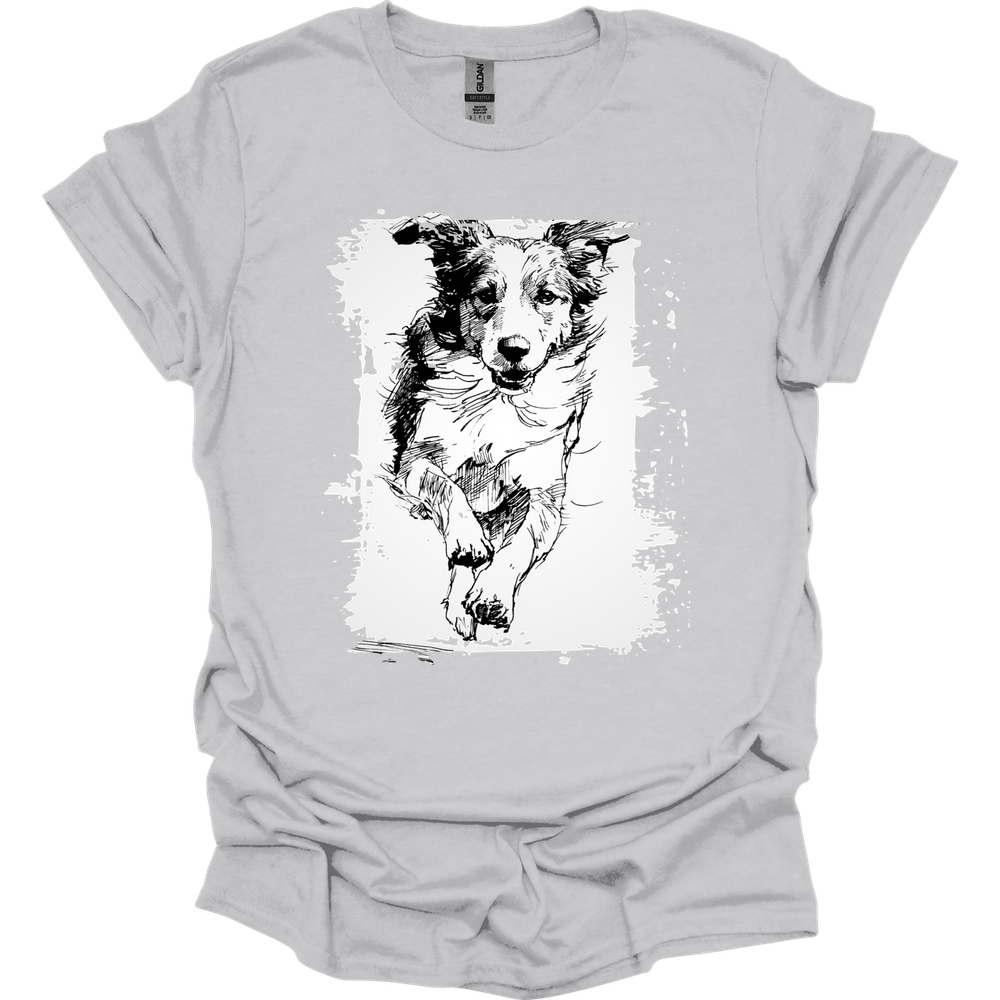 Brittany - Running Dog T-Shirt - Ice Grey