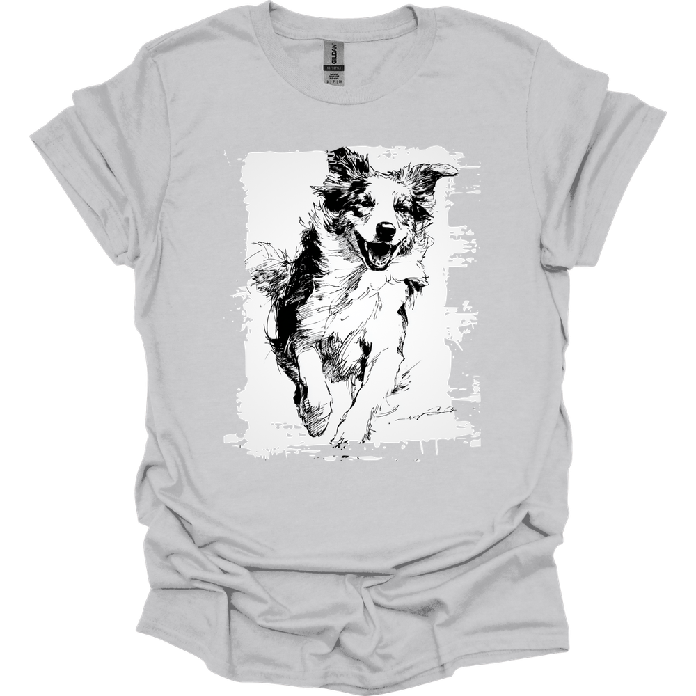 Australian Shepherd - Running Dog T-Shirt - Ice Grey