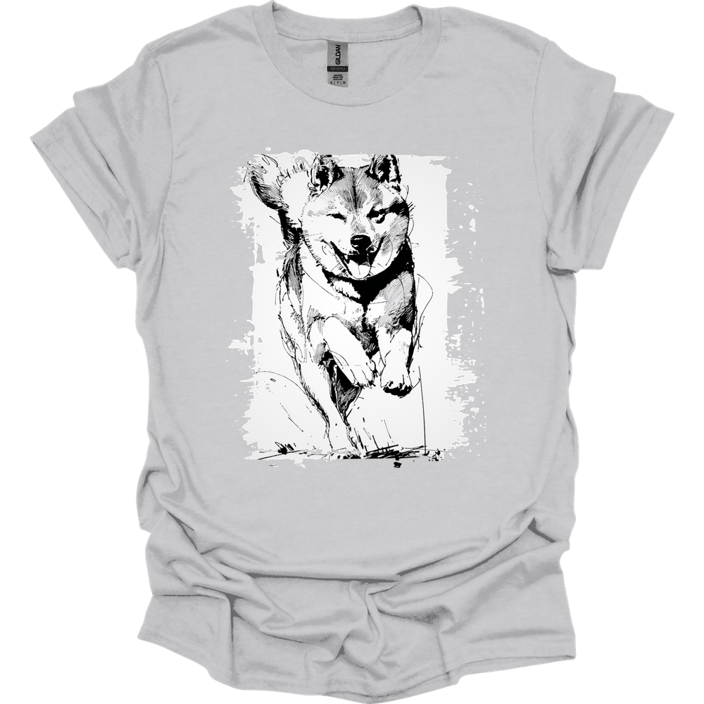Shiba Inu - Running Dog T-Shirt - Ice Grey